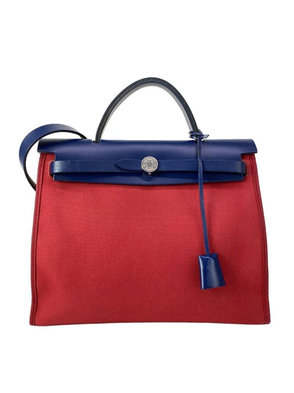 Hermes Handbag Herbag Zip 31 PM Red Navy Silver